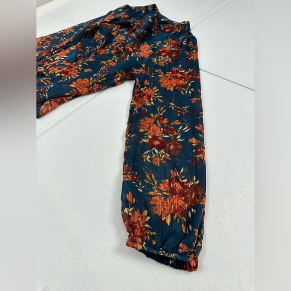 NWT Frye Floral Sheer Lurex Long Sleeve Split V-Neck Blouse - Picture 6 of 10